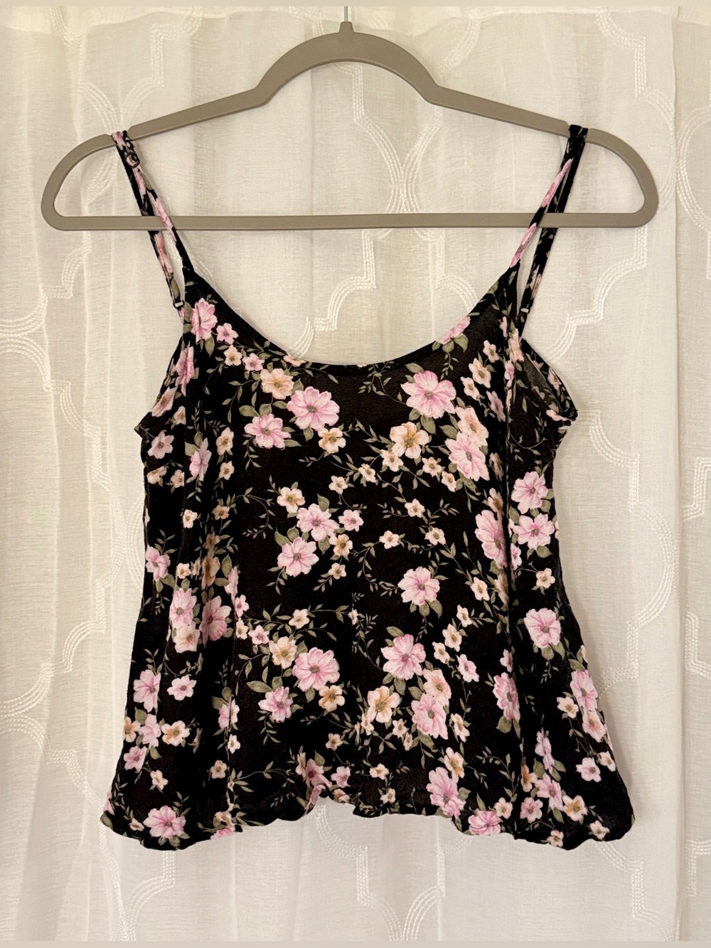 American Eagle Black Pink Floral Open Back Cami Tank Top | XS